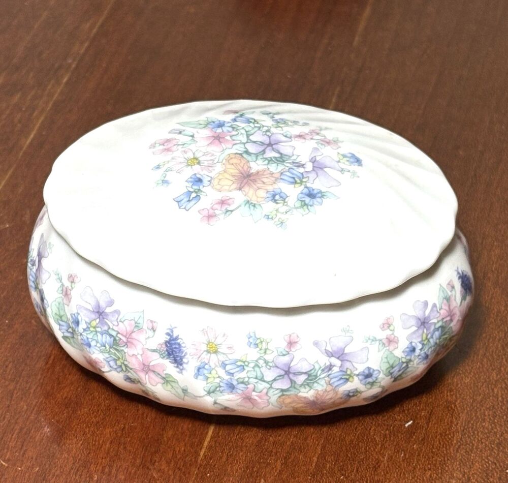 Vintage Wedgwood “Angela”  Floral Pattern Bone China Oval Trinket Box